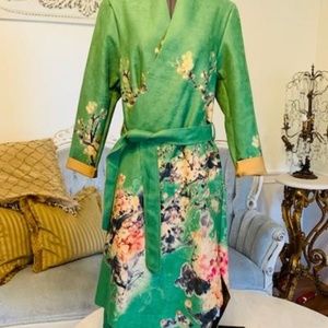 Green Floral Print Trench Coat